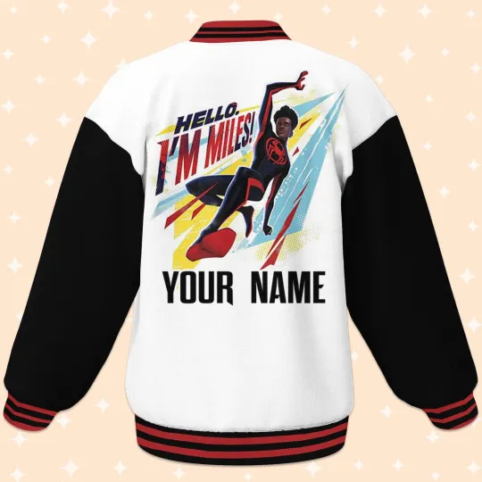 Custom Spiderman Miles Morales Toon Baseball Jacket, Adult Varsity Jacket