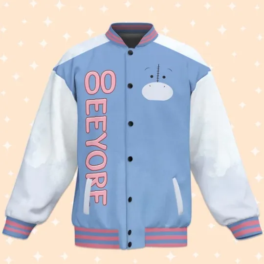 Custom Eeyore Fun Baseball Jacket, Adult Varsity Jacket, Personalized Disney Jack