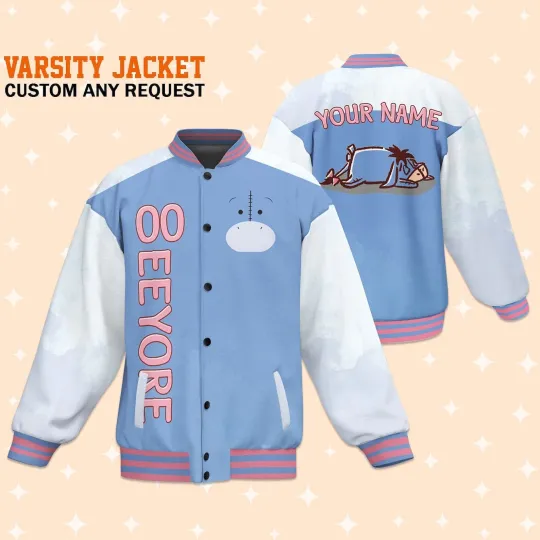 Custom Eeyore Fun Baseball Jacket, Adult Varsity Jacket, Personalized Disney Jack