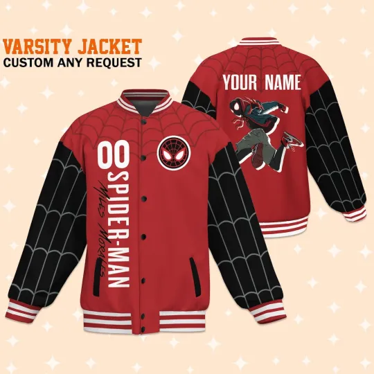 Custom Spiderman Miles Morales Red Web Baseball Jacket Baseball Outfit Personaliz