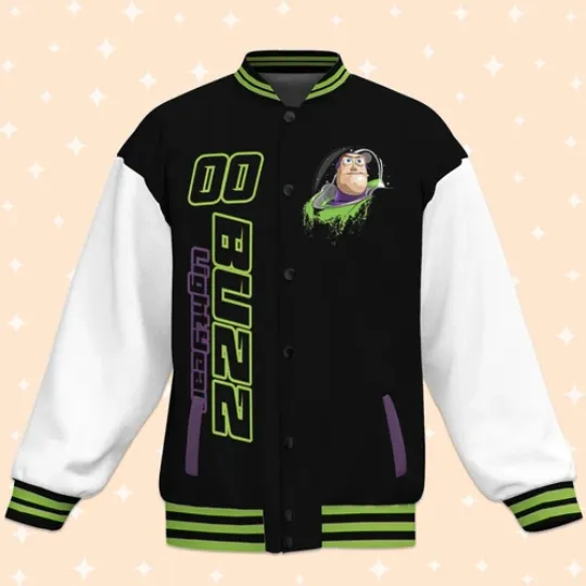 Custom Toy Story Buzz Lightyear Black Baseball Jacket, Adult Varsity Jacket