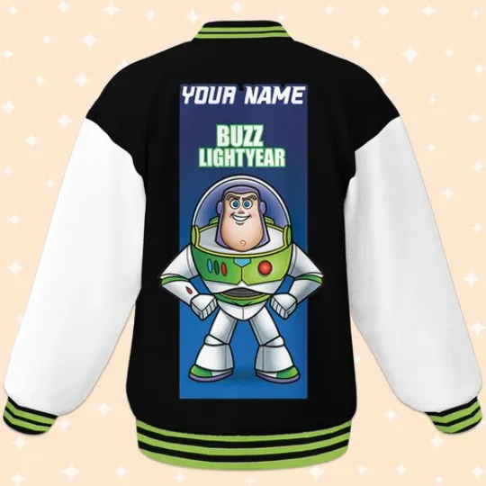 Custom Toy Story Buzz Lightyear Black Baseball Jacket, Adult Varsity Jacket
