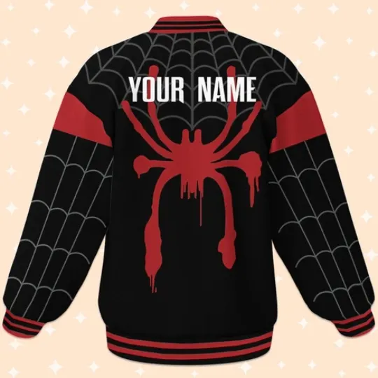 Custom Spiderman Miles Morales Suit Baseball Jacket, Adult Varsity Jacket