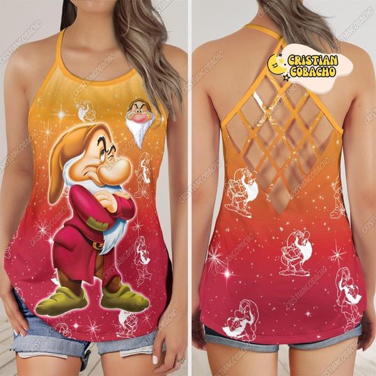 Grumpy Criss Cross Tank Top, Disney Grumpy Face Gym Tank Top