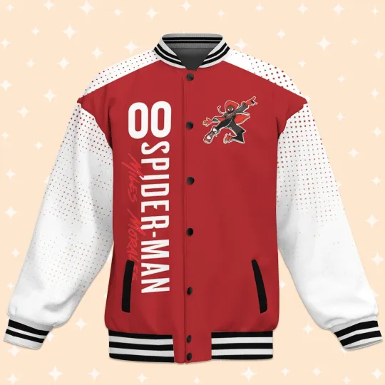 Custom Spiderman Miles Morales Red Comic Baseball Jacket, Baseball Outfit