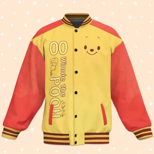 Custom Winnie the Pooh Fun Baseball Jacket, Adult Varsity Jacket, Personalized