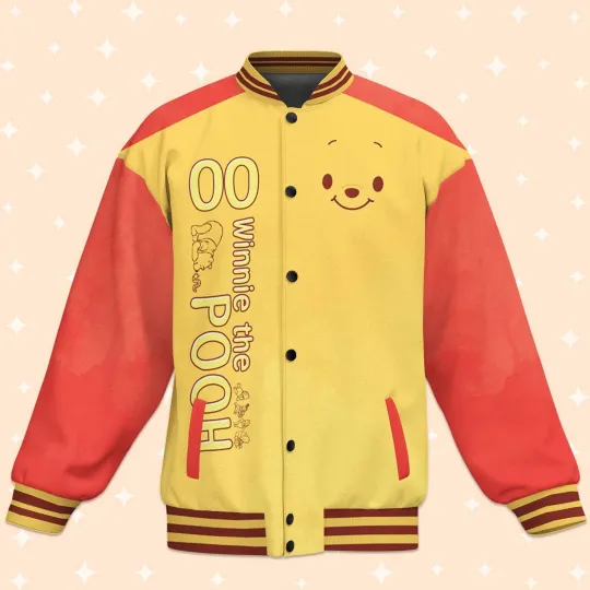 Custom Winnie the Pooh Fun Baseball Jacket, Adult Varsity Jacket, Personalized
