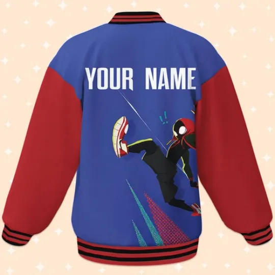 Custom Spiderman Miles Morales Blue Baseball Jacket, Baseball Outfit,Disney gift
