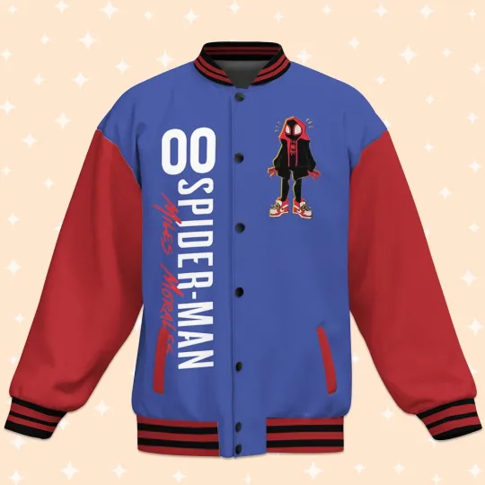 Custom Spiderman Miles Morales Blue Baseball Jacket, Baseball Outfit,Disney gift