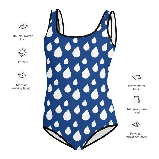 Swimwear - Blue Printed Water Drop Pattern Swimsuit