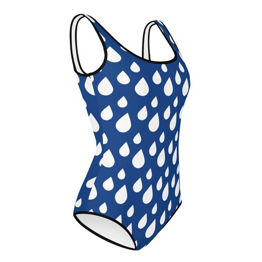 Swimwear - Blue Printed Water Drop Pattern Swimsuit