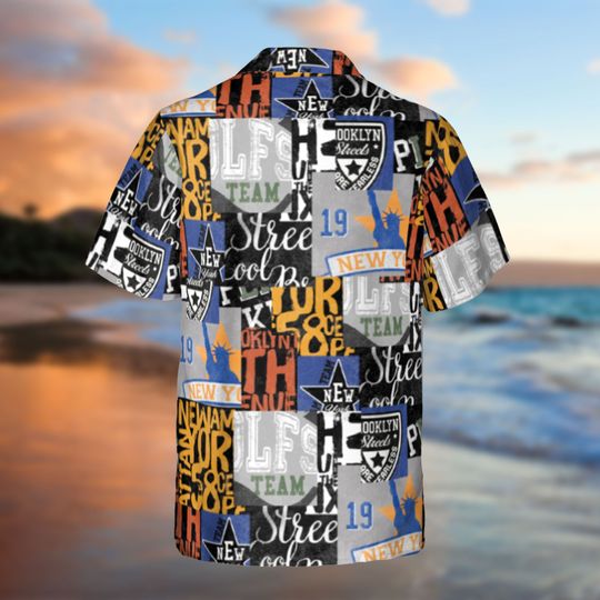 Varsity Patchwork Tropical Hawaiian Shirt, Beach Lover Shirt