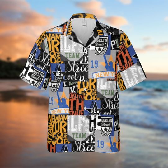 Varsity Patchwork Tropical Hawaiian Shirt, Beach Lover Shirt