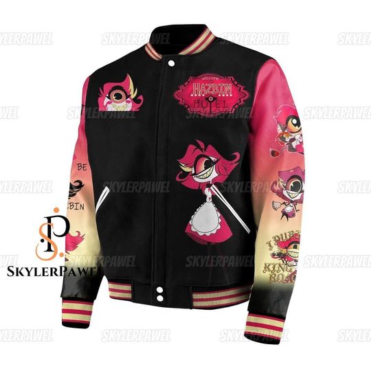 Niffty Hazbin Hotel Baseball Jacket, Niffty Hazbin Hotel Jacket, Niffty Zipper Jackets, Niffty Baseball Jacket, Hazbin Hotel Jacket