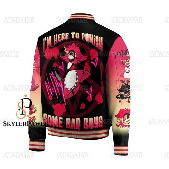 Niffty Hazbin Hotel Baseball Jacket, Niffty Hazbin Hotel Jacket, Niffty Zipper Jackets, Niffty Baseball Jacket, Hazbin Hotel Jacket