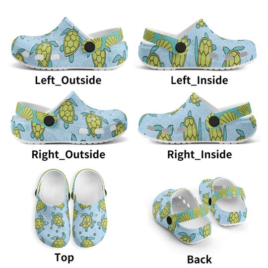 All Over Print Sea Turtle Clogs, Sea Animal Shoes, Beach Sandals, Cute Clog