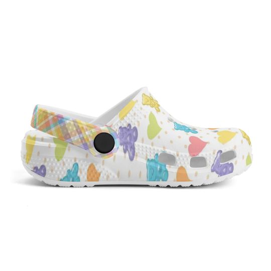 All Over Print Gummy Bear Croc Style Sandals, Cute Pastel Bear Pattern Clogs