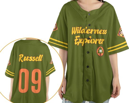 Pixar Up Wilderness Explorers Russell 99 2 Sided Baseball Jersey Shirt