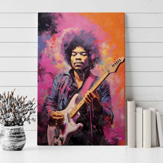 Jimi Hendrix Canvas Art - Guitarist Art Print, Vibrant Musician Wall Poster