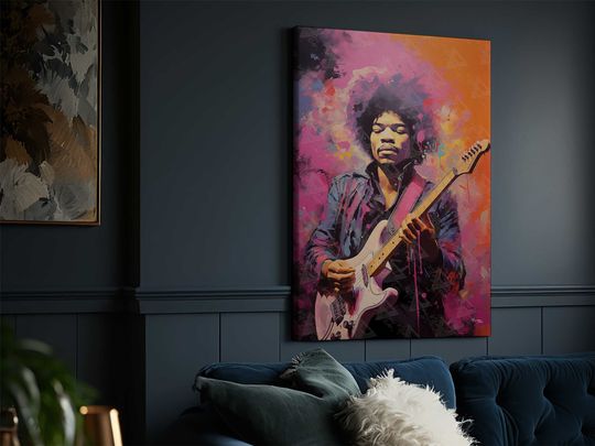 Jimi Hendrix Canvas Art - Guitarist Art Print, Vibrant Musician Wall Poster