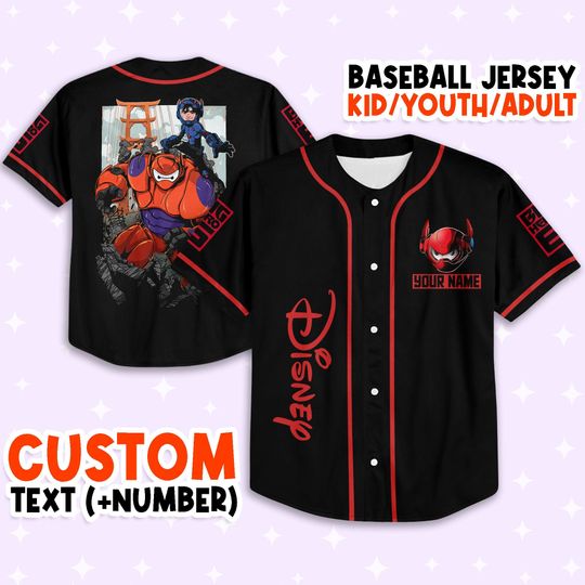 Personalized Disney Big Hero 6 BayMax Strong Baseball Jersey, Custom Big White Robot