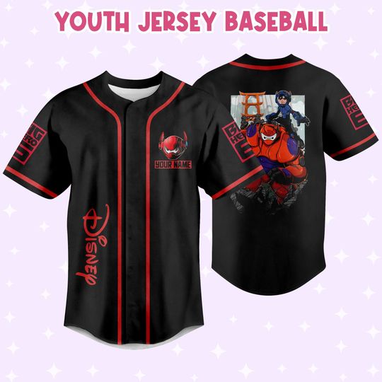 Personalized Disney Big Hero 6 BayMax Strong Baseball Jersey, Custom Big White Robot