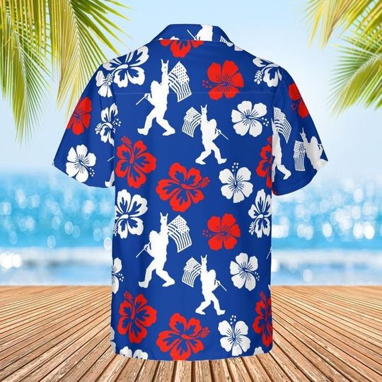 American Blue Sasquatch Pattern Regular Fit Hawaiian Shirt