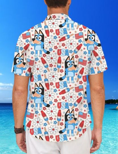 BlueyDad USA Hawaiian Shirt, BlueyDad Shirt, BlueyDad Bingo, Gift For Dad, Father's Day, Men Short Sleeve Regular Fit, Summer Button Up Shirt