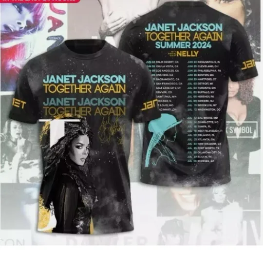 Janet Jackson Together Again 2024 3D Print T-Shirt, Comfortable Short Sleeves