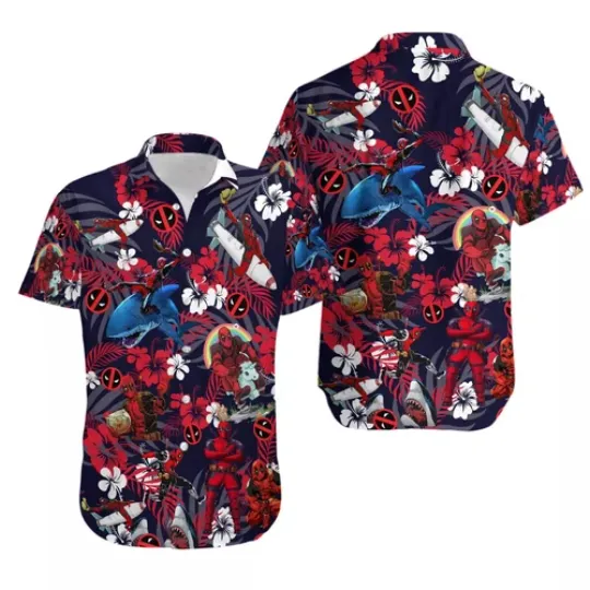 Deadpool Hawaiian Shirt , Cute Deadpool, Comfortable Short Sleeves