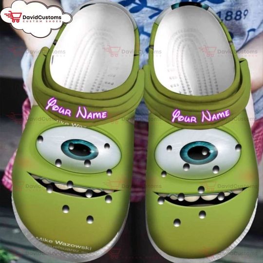 Disney Monsters Inc University Mike Wazowski Custom Unisex Clogs, Personalized Clogs, Design Your Own Clogs