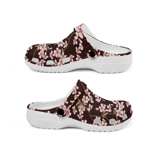 Cherry Blossom Pattern Floral Clogs for Men and Women, Breathable Beach Hole Slippers, Footwear