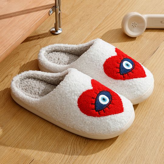 New Home Women's Slippers, winter Warm Houseshoes Evil Eye Style, Fuzzy Comfy Heart Flat Sole Funny Flip Flops Women Shoes