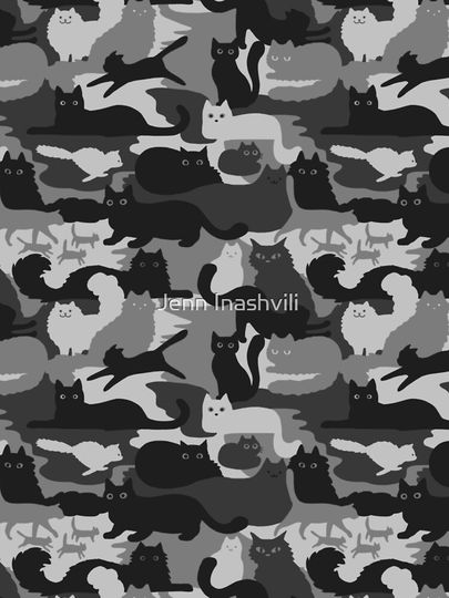 Camouflage Pattern with Cats | Grey and Black Cats Camo Leggings