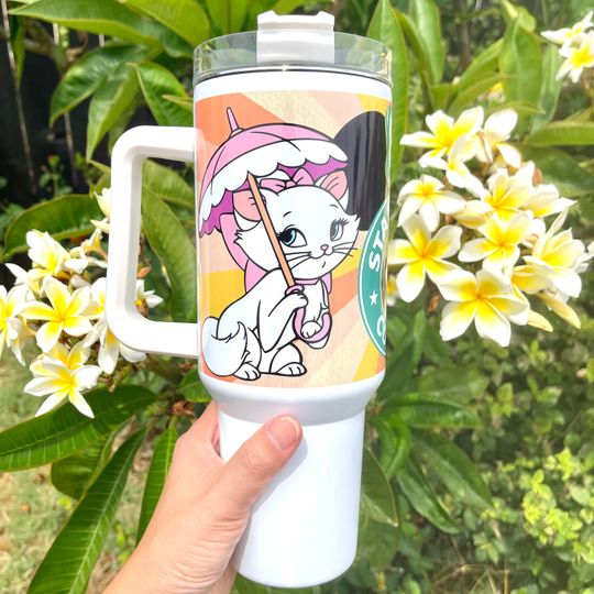 Custom Personalized gift Disney Starbucks The Aristocats Marie 40oz Tumbler with handle