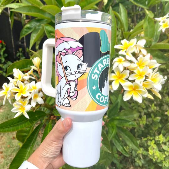 Custom Personalized gift Disney Starbucks The Aristocats Marie 40oz Tumbler with handle