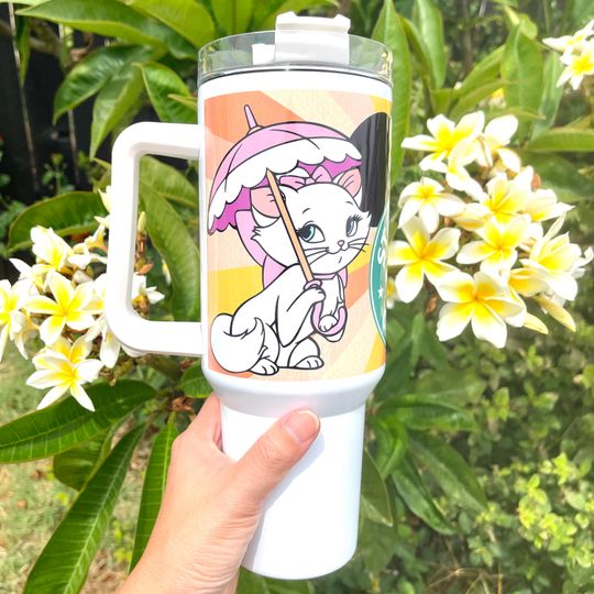Custom Personalized gift Disney Starbucks The Aristocats Marie 40oz Tumbler with handle