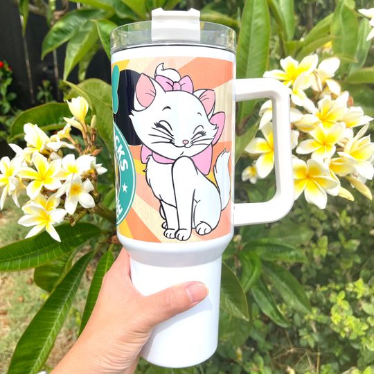 Custom Personalized gift Disney Starbucks The Aristocats Marie 40oz Tumbler with handle