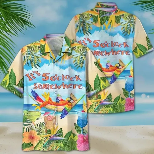 Jimmy Buffett Parrot Hawaiian T-Shirt, Its 5 OClock Somewhere Hawaiian Shirt Trending Street Fashion