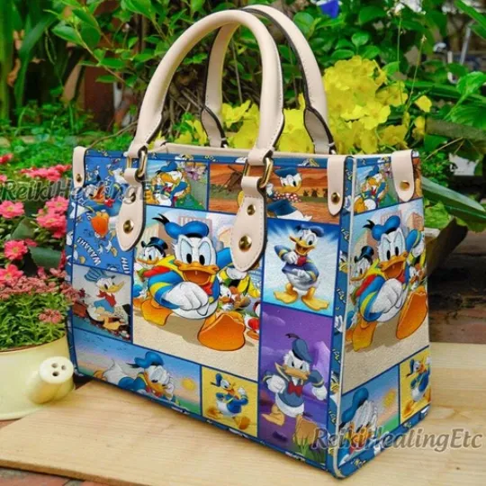 Donald Duck Vintage Leather Handbag, Donald Duck Disney Shoulder Bag