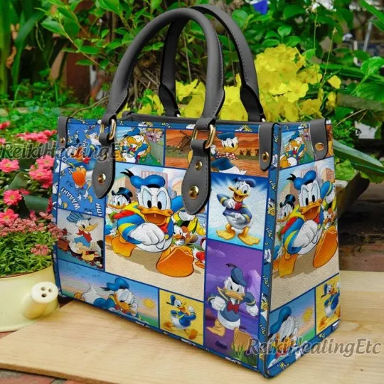 Donald Duck Vintage Leather Handbag, Donald Duck Disney Shoulder Bag