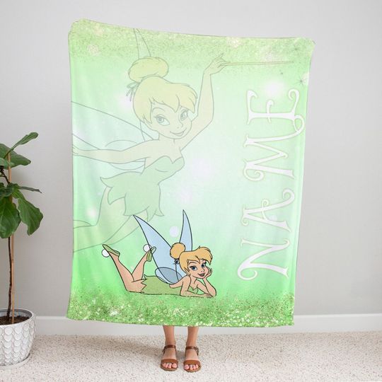 Personalized Name Disney Tinker Bell Throw Blanket, Throw Camping Blankets for Children Sofa, Throw Thin Blanket Fashion Gift