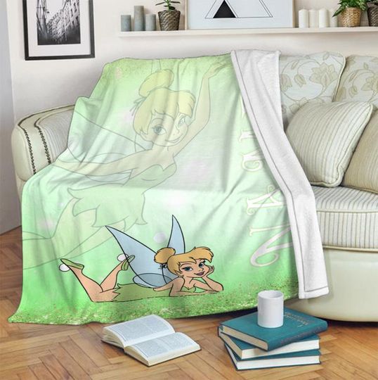 Personalized Name Disney Tinker Bell Throw Blanket, Throw Camping Blankets for Children Sofa, Throw Thin Blanket Fashion Gift