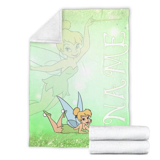Personalized Name Disney Tinker Bell Throw Blanket, Throw Camping Blankets for Children Sofa, Throw Thin Blanket Fashion Gift