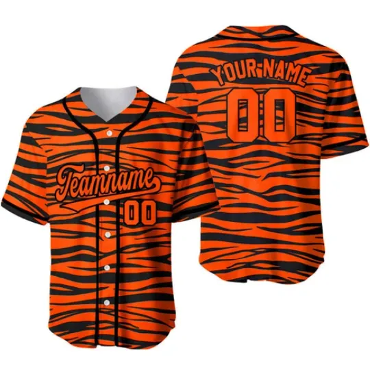 Custom Black Orange-Black Tiger Skin Baseball Jersey
