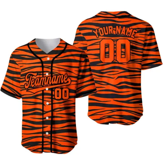 Custom Black Orange-Black Tiger Skin Baseball Jersey