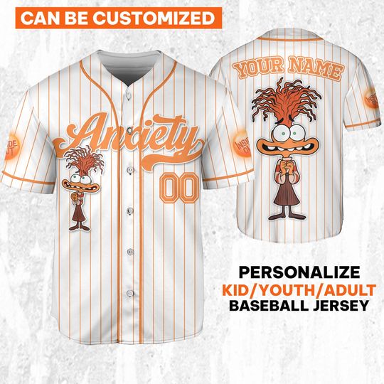 Custom Disney Inside Out Anxiety Simple Baseball Jersey, Disney Baseball Jersey