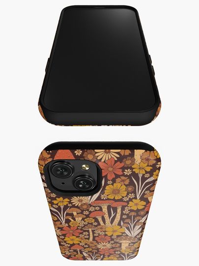 Retro 1970s Brown & Orange Mushrooms & Flowers iPhone Case