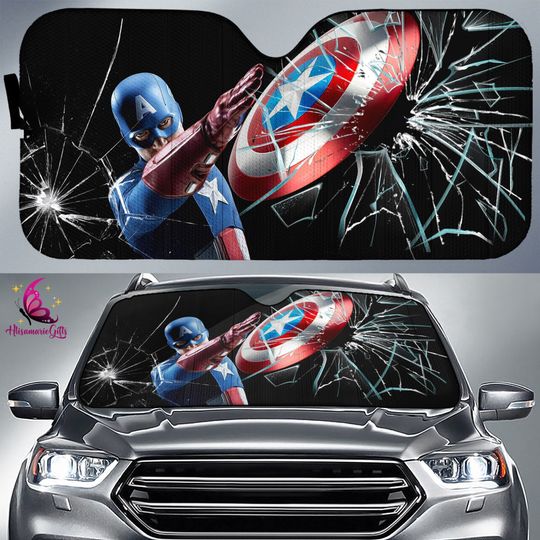 Captain America Car Auto Sun Shade Broken Windshield, Captain America Car Sunshade, Superhero Car Windshield, Car Decor, Car Accessories