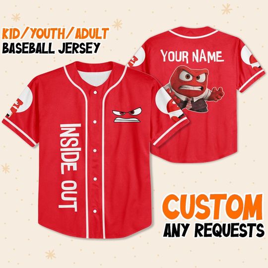 Personalized Disney Inside Out Anger Red, Disneyland Baseball Jersey